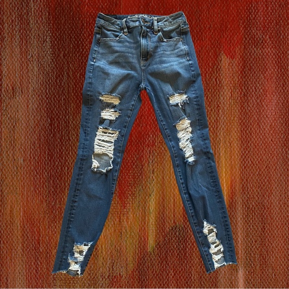 American Eagle Outfitters Denim - AMERICAN EAGLE Women’s Distressed Super Stretch Skinny Ankle Jeans